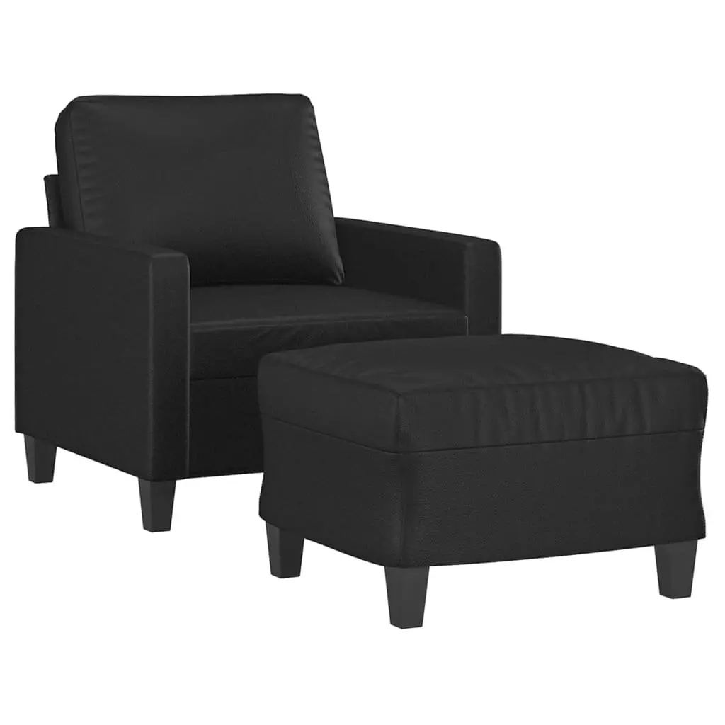 Black Faux Leather Lounge Sofa Chair with Footstool