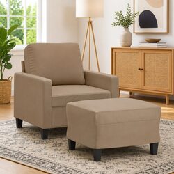 Brown Faux Leather Sofa Chair with Footstool for Comfort