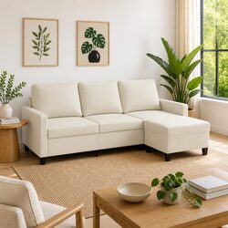 Durable 3-Seater Sofa with Cream Footstool 180cm