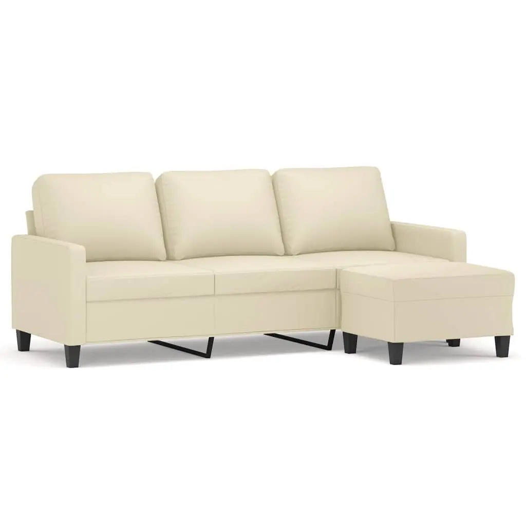 3-Seater Sofa Faux Leather 180cm Cream with Footstool