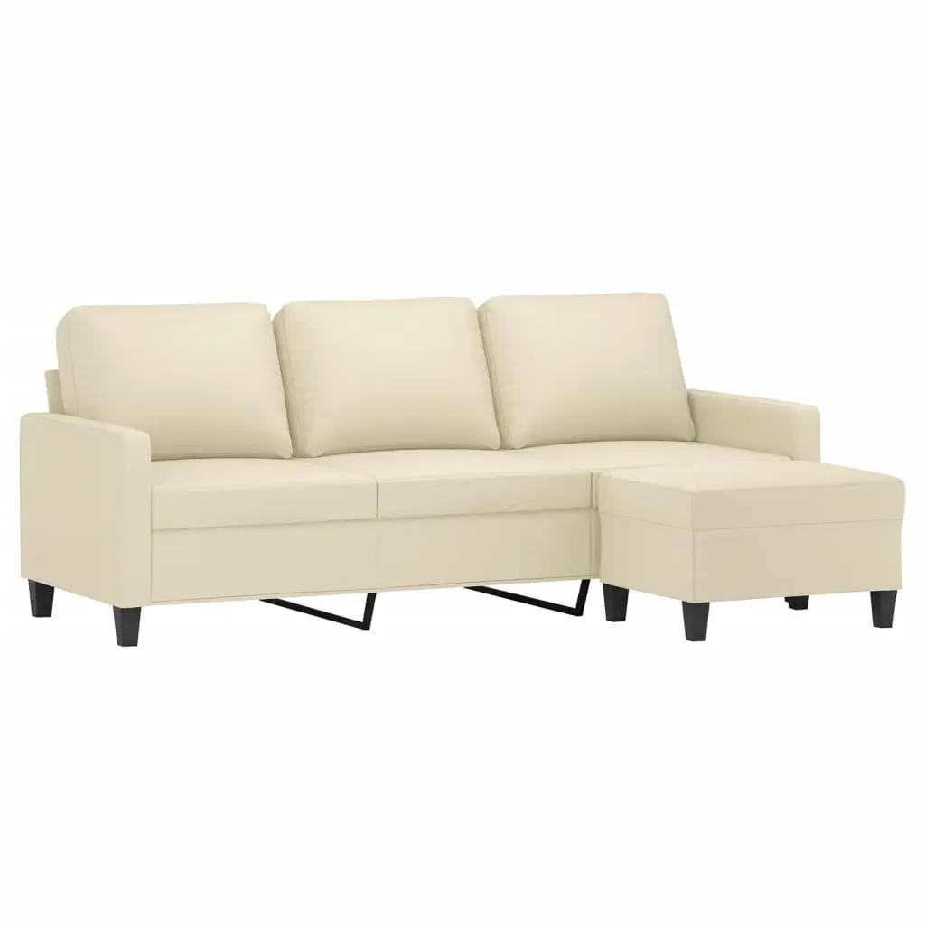 3-Seater Sofa Faux Leather 180cm Cream with Footstool