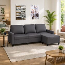 Durable 3-Seater Sofa with Footstool in Grey