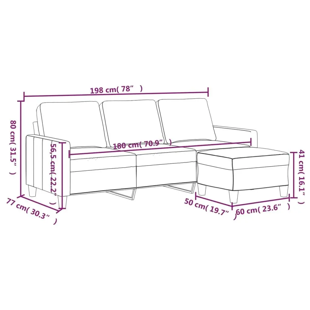 3-Seater Sofa with Footstool in Grey