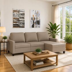Sturdy 3-Seater Sofa with Footstool in Brown Faux Leather