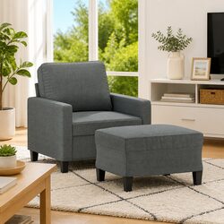 Grey Fabric Armchair with Footstool for Relaxing