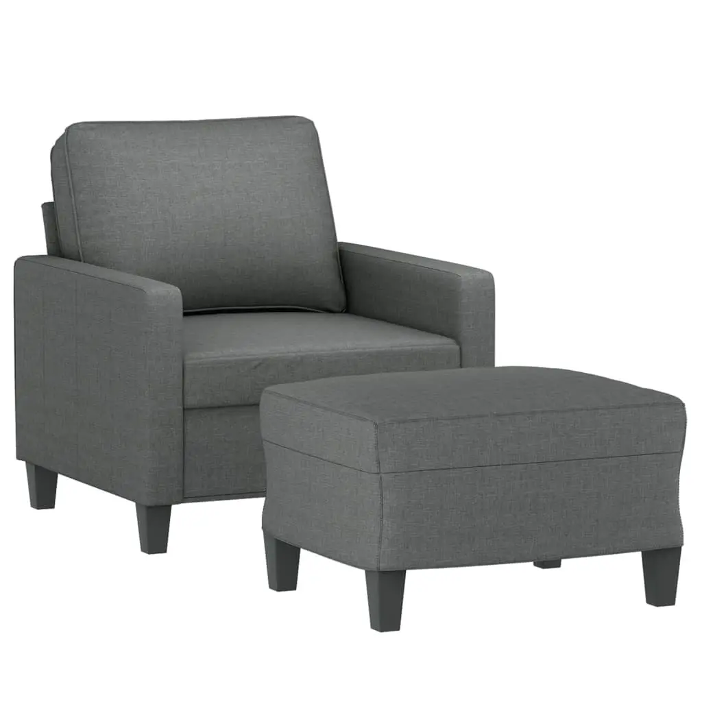 Grey Fabric Armchair with Footstool for Relaxing