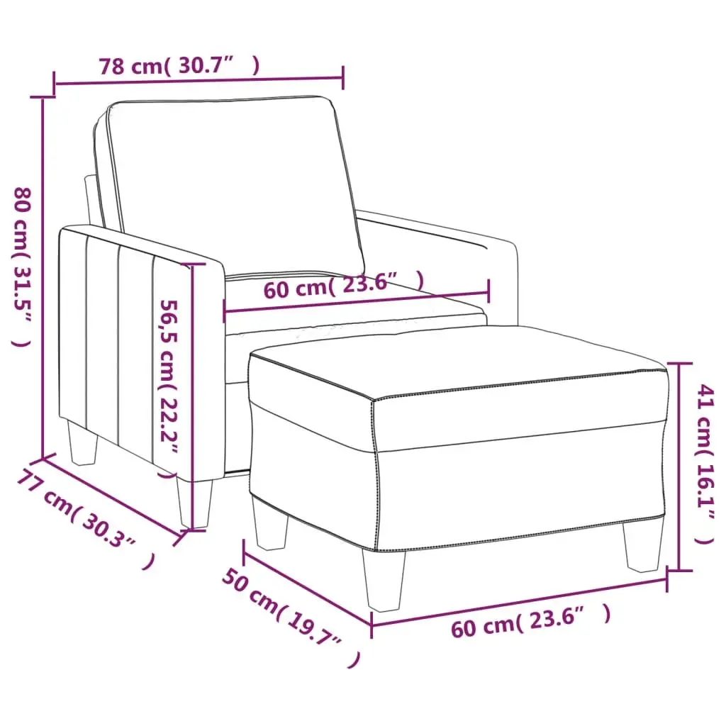 Grey Fabric Armchair with Footstool for Relaxing