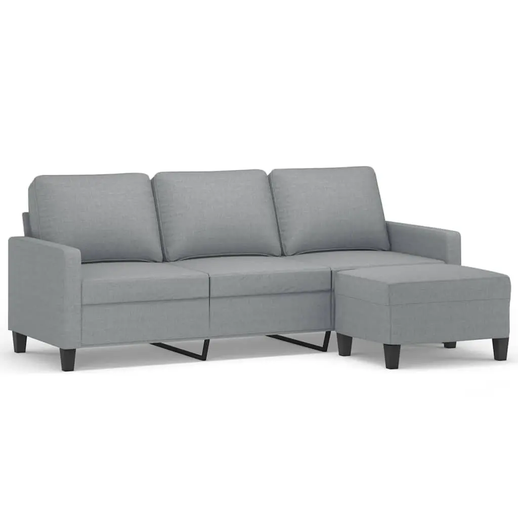 3-Seater Sofa Fabric 180cm Grey with Footstool