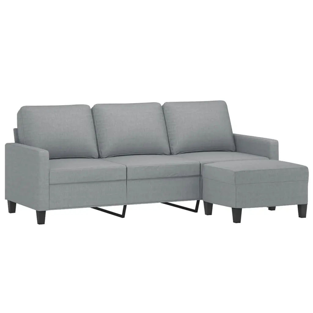 3-Seater Sofa Fabric 180cm Grey with Footstool