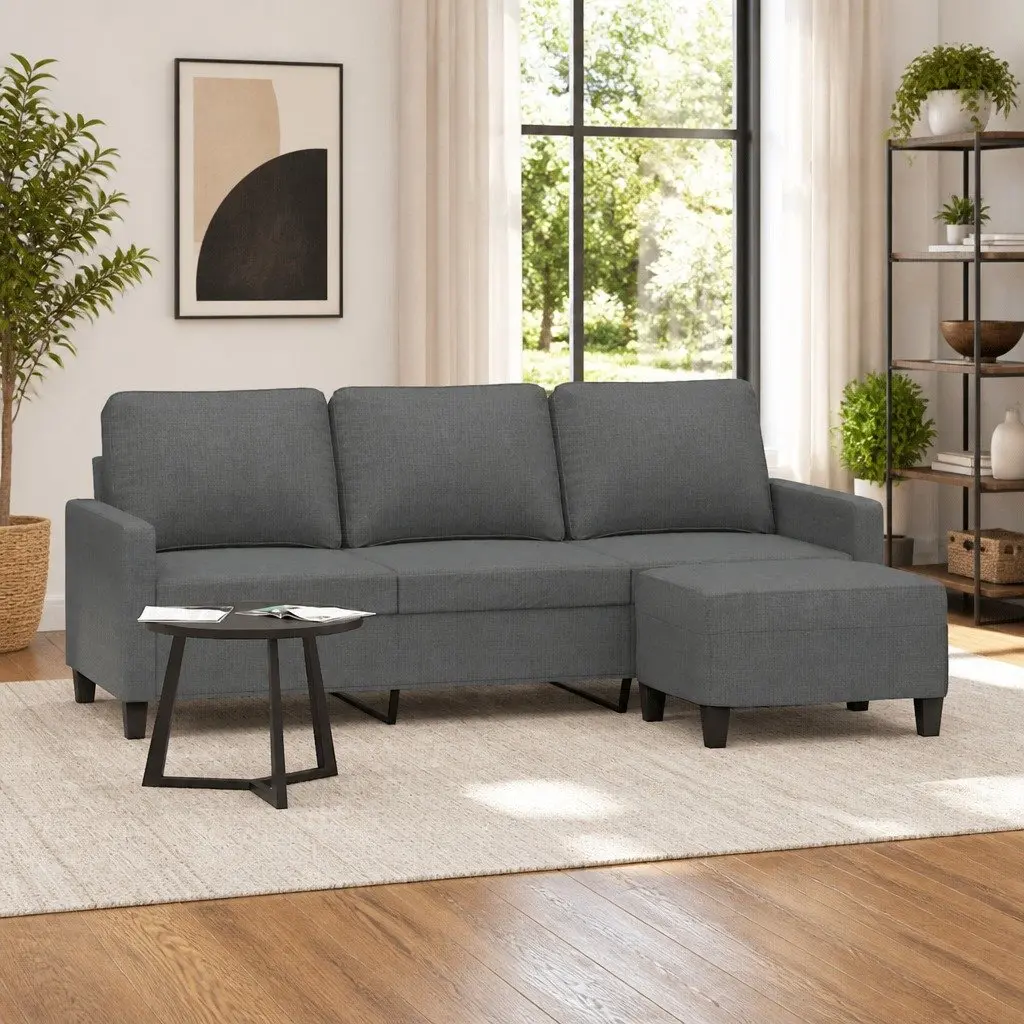 3-Seater Sofa with Footstool Grey 180cm