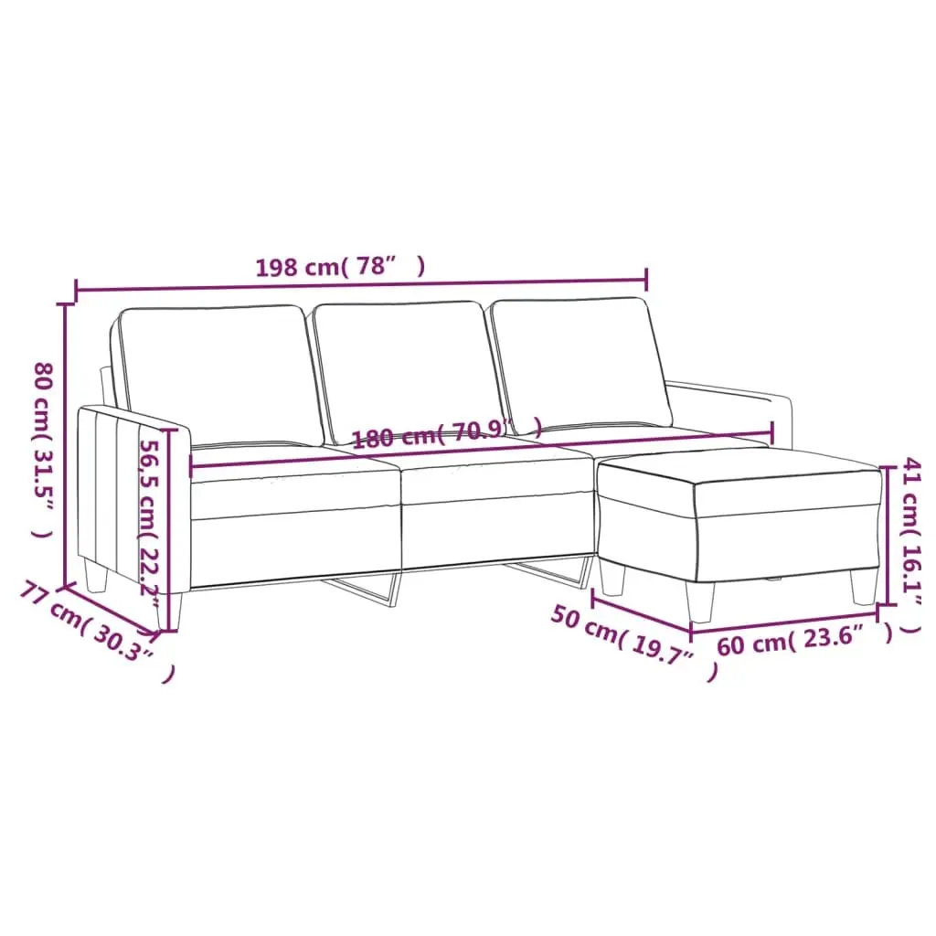 3-Seater Sofa with Footstool Grey 180cm