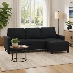 Black 3-Seater Sofa with Footstool for Living Rooms