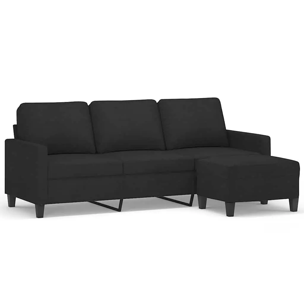 3-Seater Sofa Fabric 180cm Black with Footstool