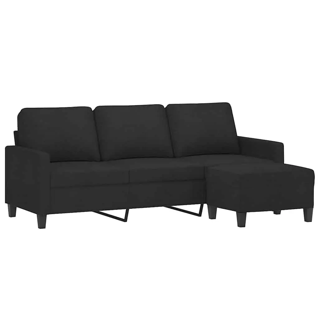 3-Seater Sofa Fabric 180cm Black with Footstool