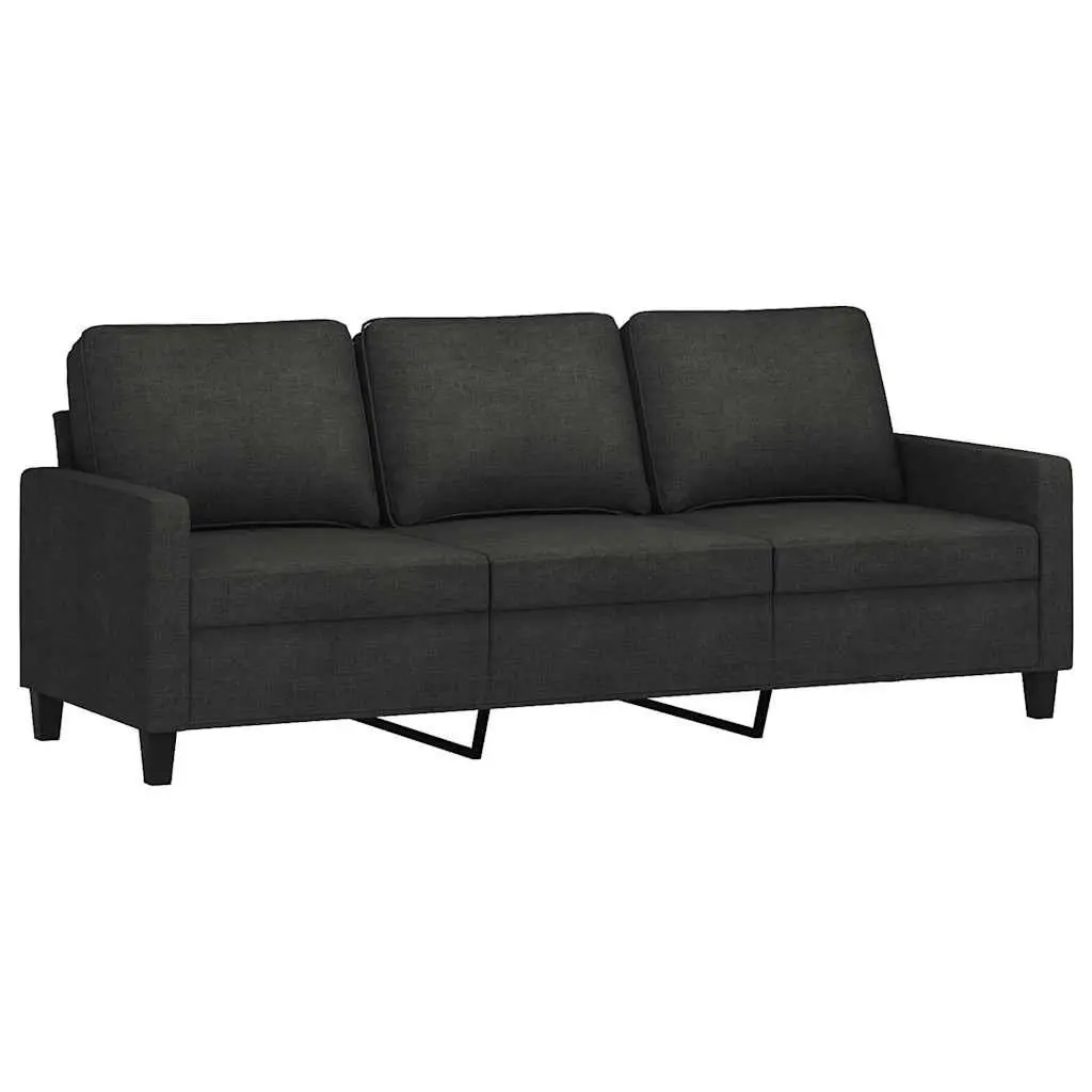 3-Seater Sofa Fabric 180cm Black with Footstool