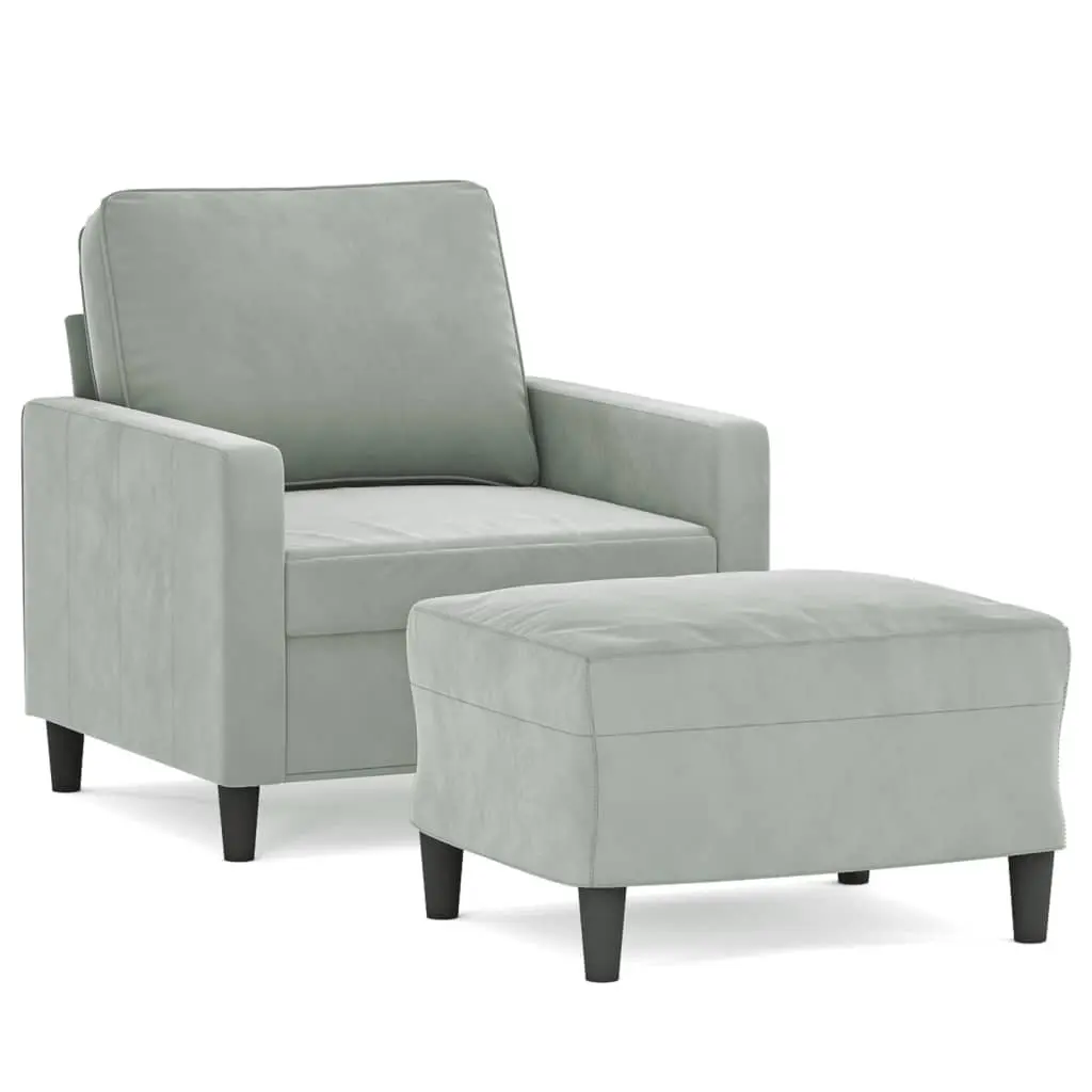 Sofa Chair Velvet 60cm Grey with Footstool