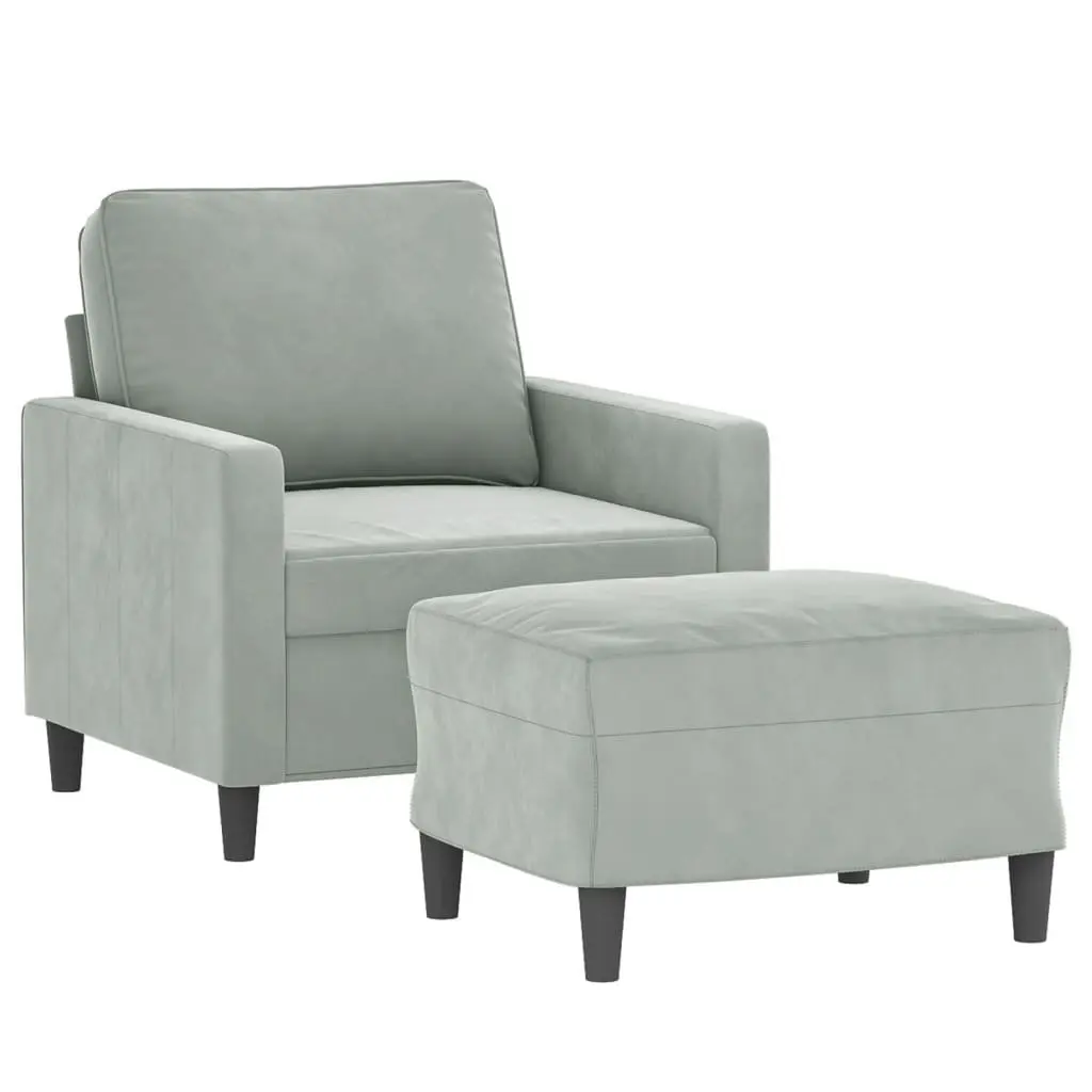 Sofa Chair Velvet 60cm Grey with Footstool