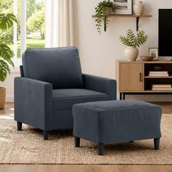 Sturdy Grey Velvet Armchair with Footstool for Comfort