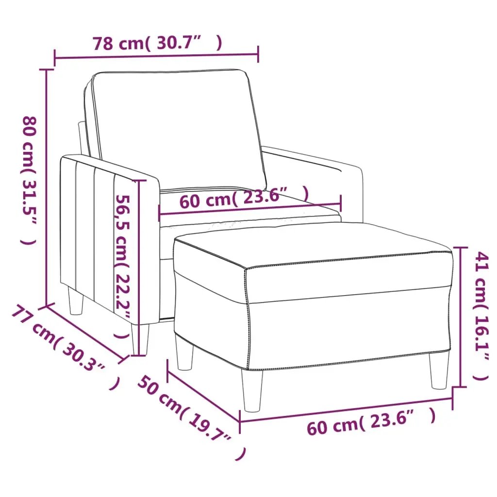 Grey Velvet Armchair with Footstool for Comfort