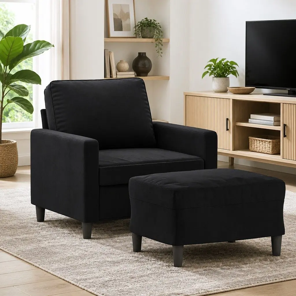 Sofa Armchair Velvet 60cm Black
