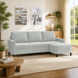 Stylish Grey 3-Seater Sofa with Footstool 180cm