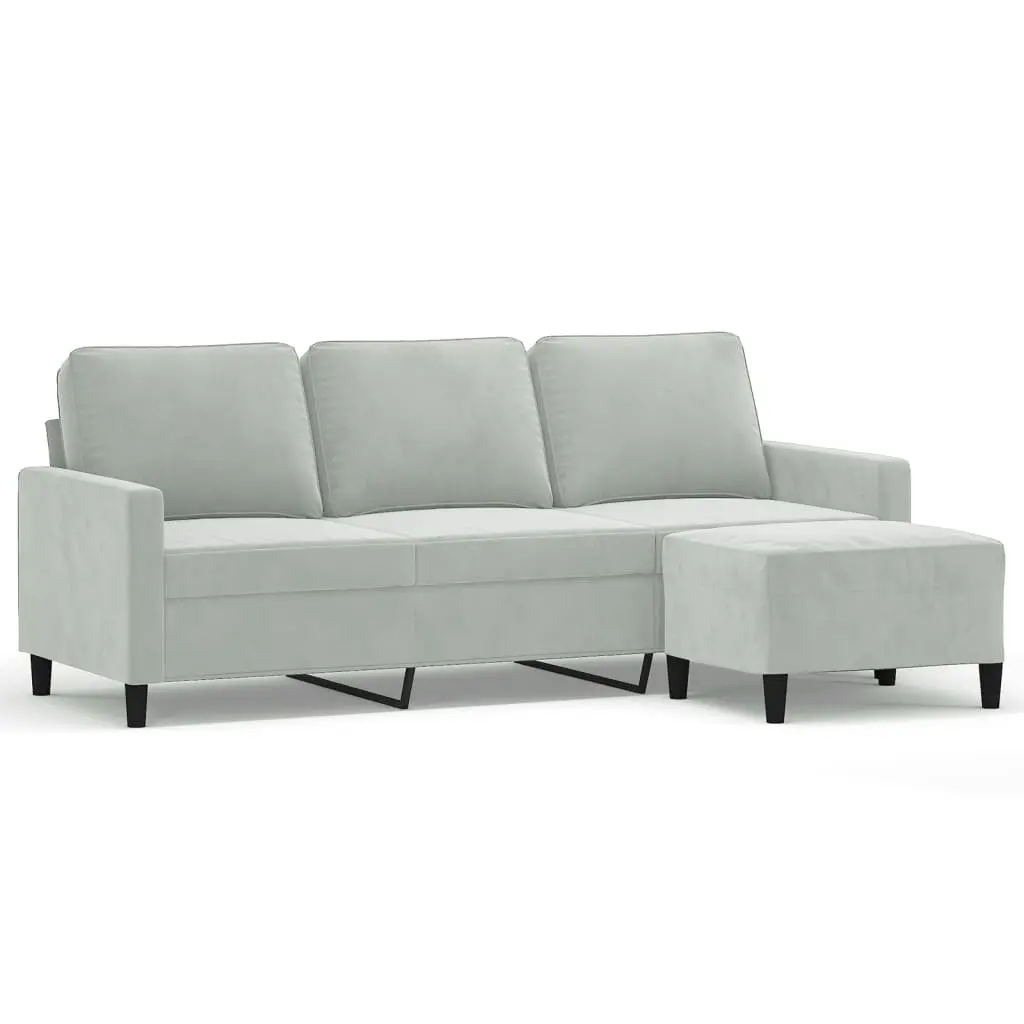 Grey 3-Seater Sofa with Footstool 180cm