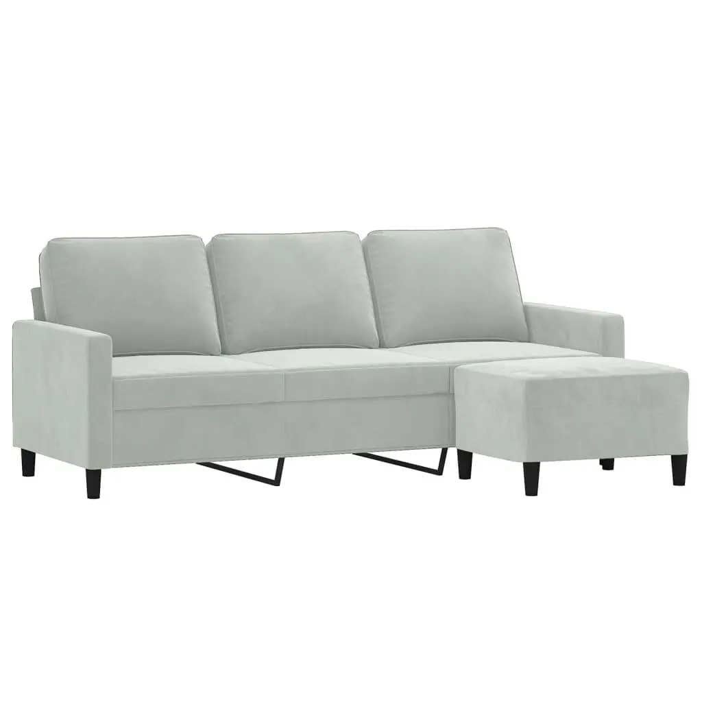 Grey 3-Seater Sofa with Footstool 180cm