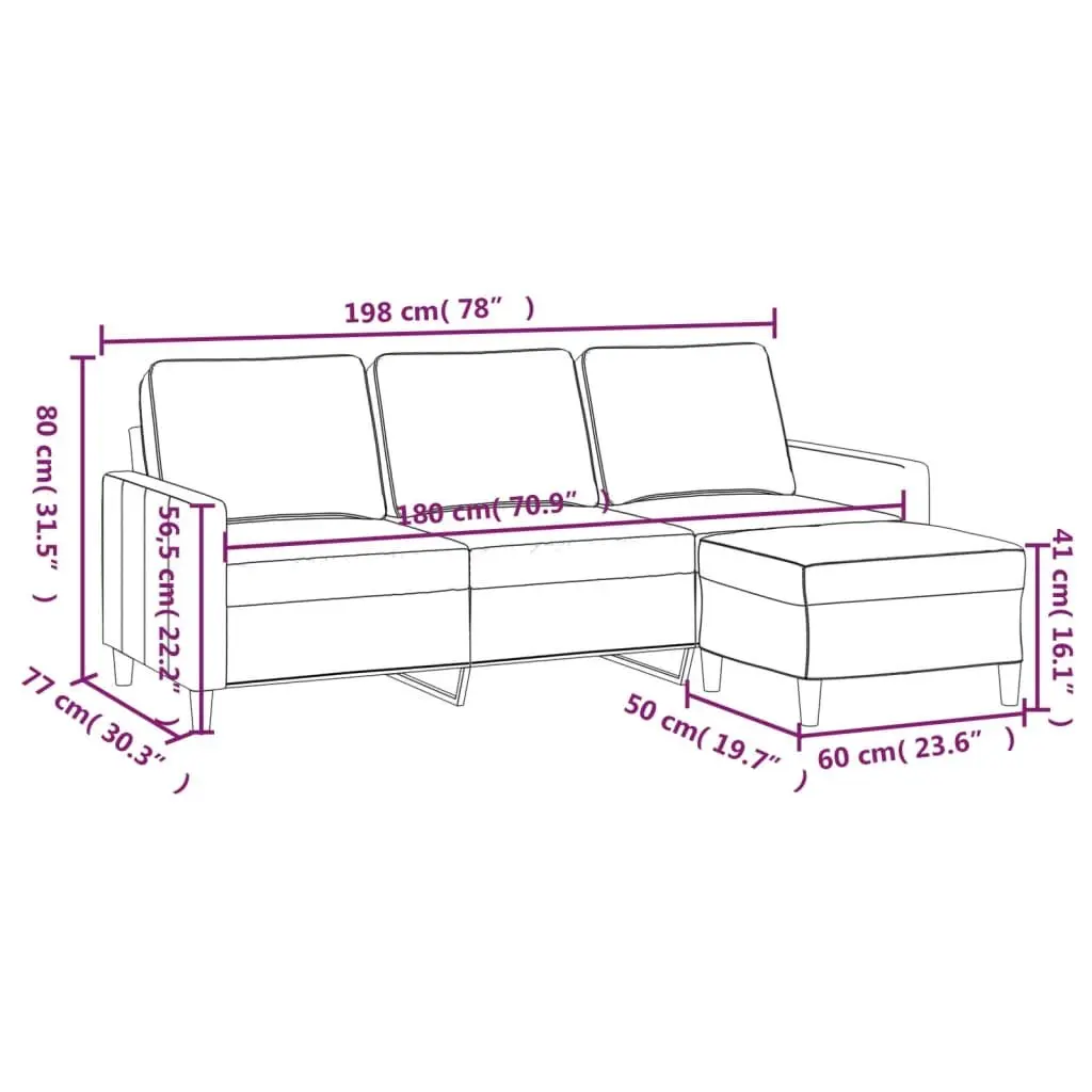 Grey 3-Seater Sofa with Footstool 180cm
