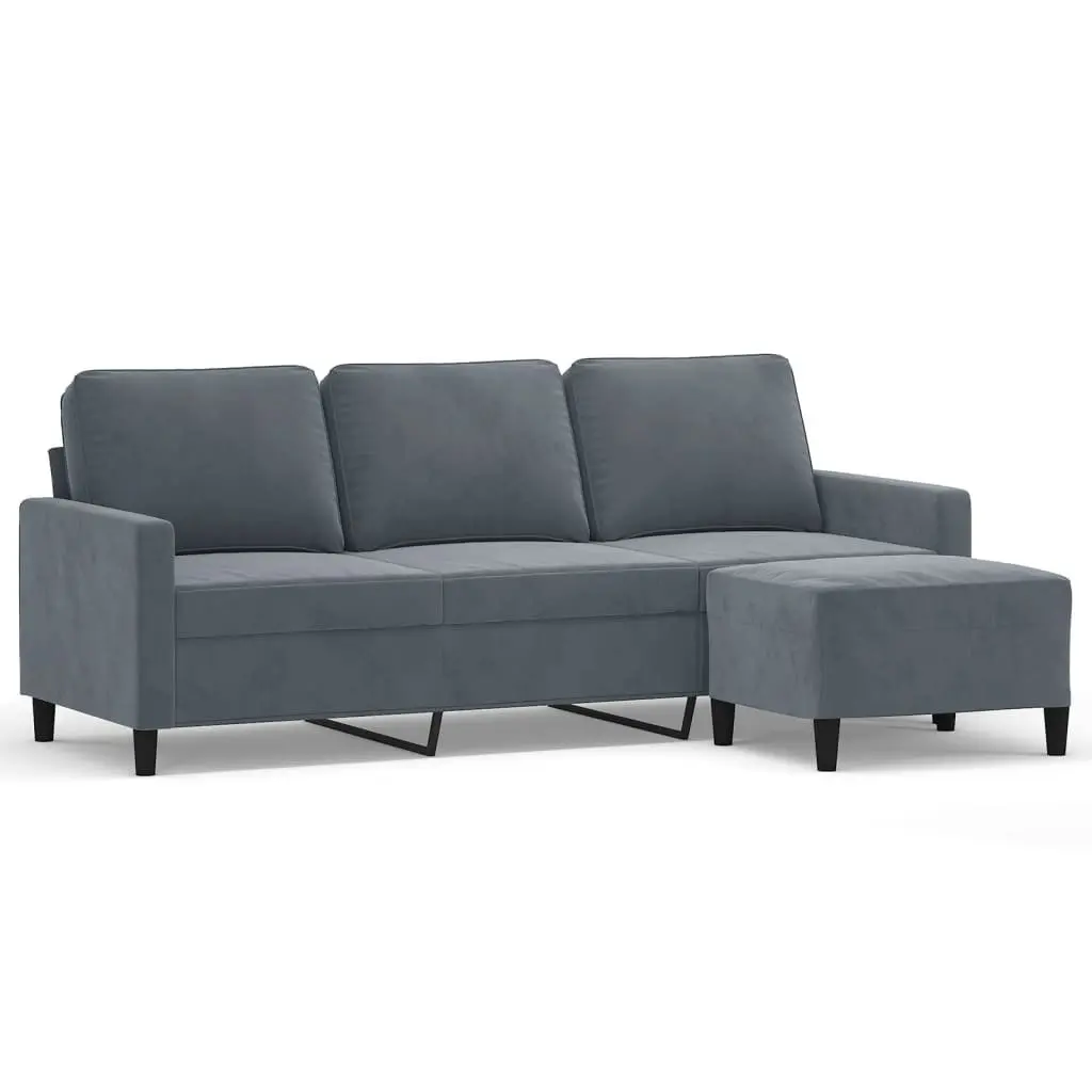 3-Seater Sofa with Footstool in Grey Velvet