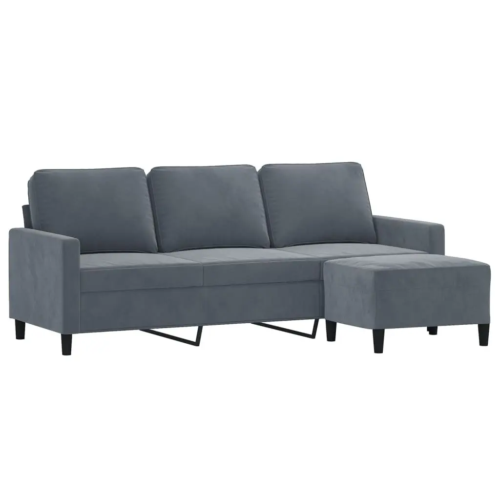 3-Seater Sofa with Footstool in Grey Velvet