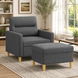 Sturdy Grey Fabric Sofa Chair with Footstool for Relaxation