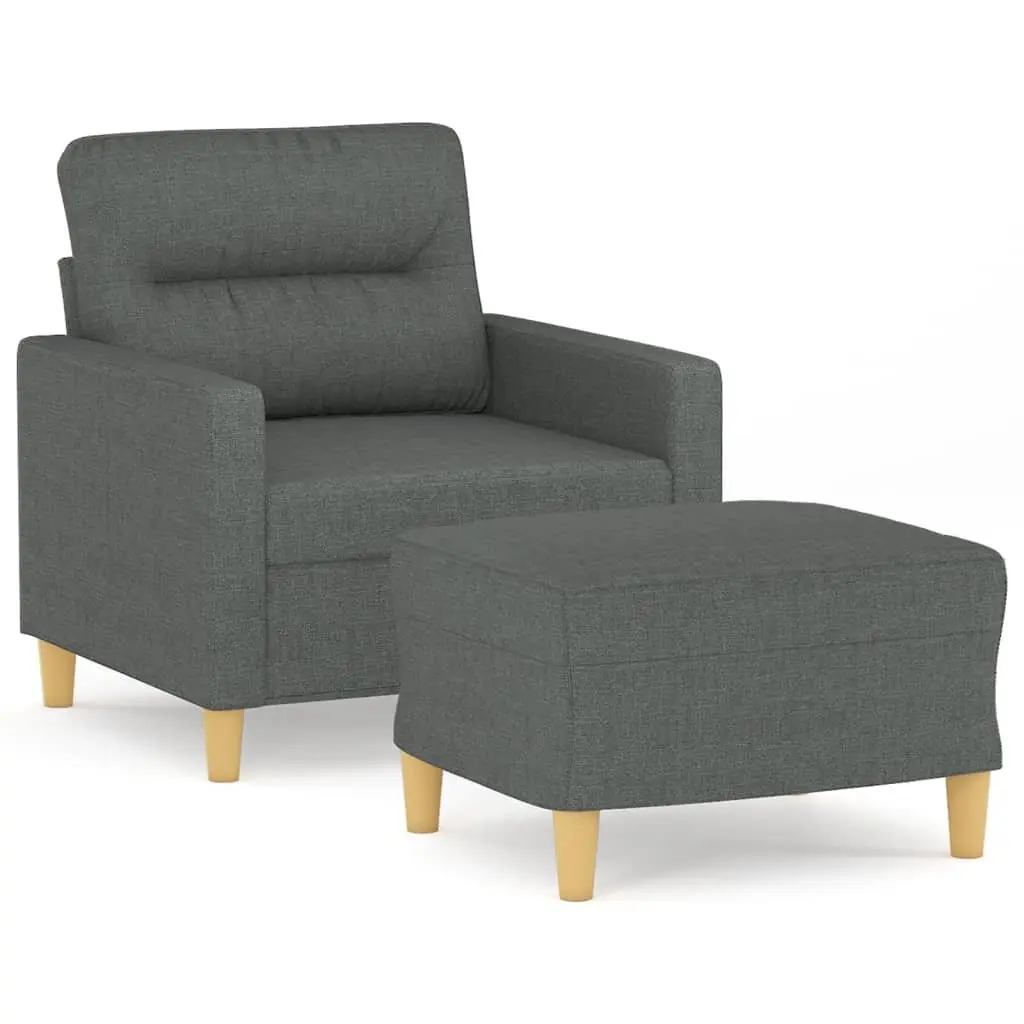 Sofa Chair Fabric Compact Grey with Footstool