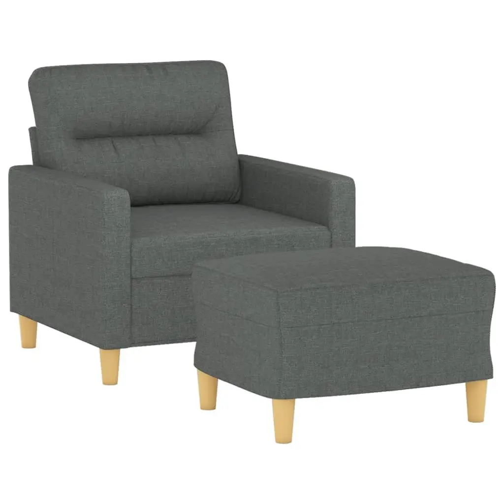 Sofa Chair Fabric Compact Grey with Footstool