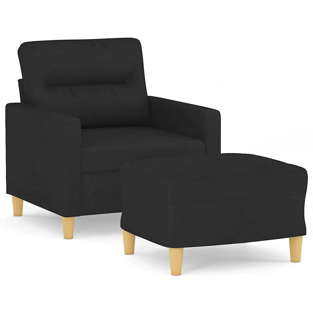 Black Fabric Sofa Chair with Footstool 60cm