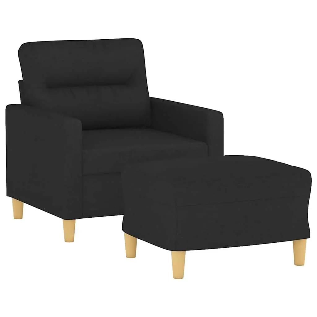 Black Fabric Sofa Chair with Footstool 60cm