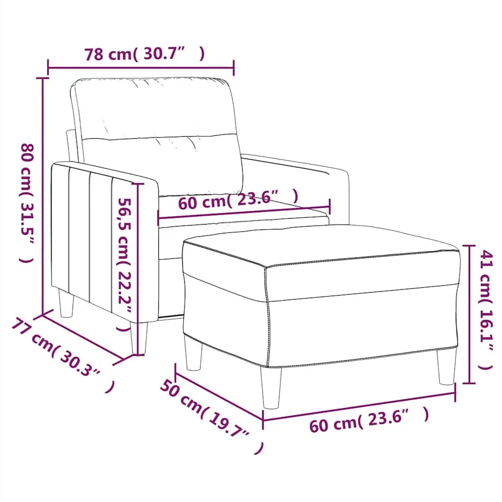 Black Fabric Sofa Chair with Footstool 60cm