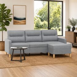 Durable 3-Seater Sofa with Footstool in Grey