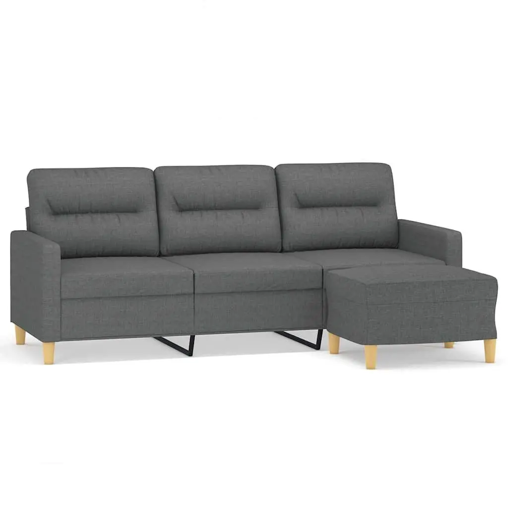 3-Seater Sofa Fabric Grey 180cm with Footstool