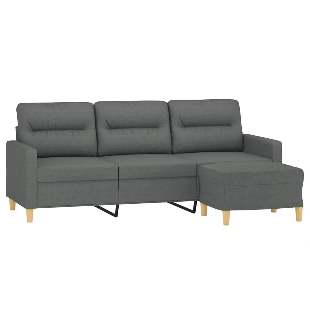 3-Seater Sofa Fabric Grey 180cm with Footstool