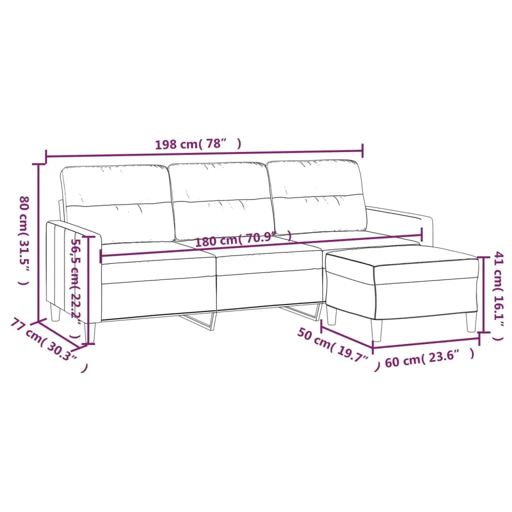 3-Seater Sofa Fabric Grey 180cm with Footstool