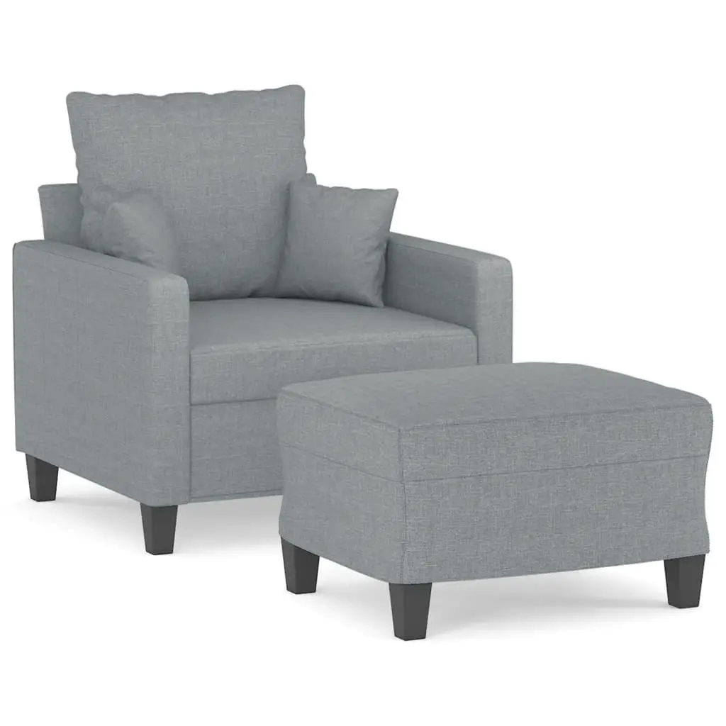 Sofa Chair Fabric Grey Compact with Footstool