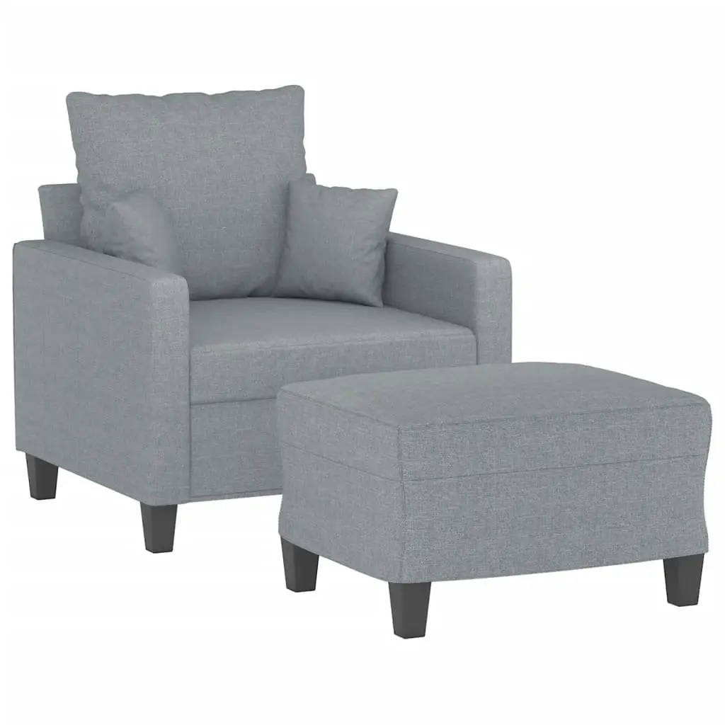 Sofa Chair Fabric Grey Compact with Footstool