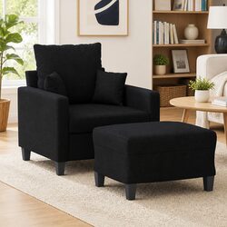 Durable Black Fabric Sofa Chair with Matching Footstool