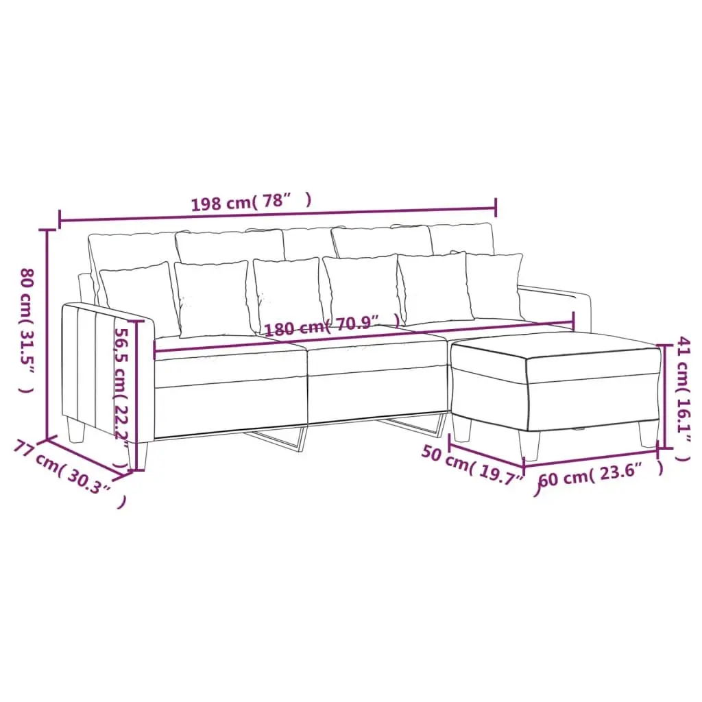 3-Seater Sofa Fabric 180cm Grey with Footstool