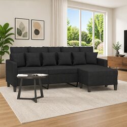 Comfortable 3-Seater Sofa with Footstool in Black
