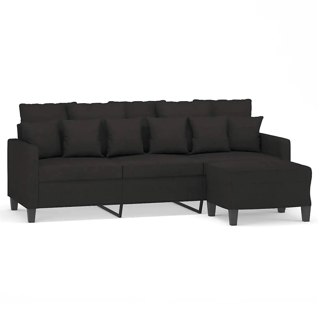 3-Seater Sofa with Footstool in Black