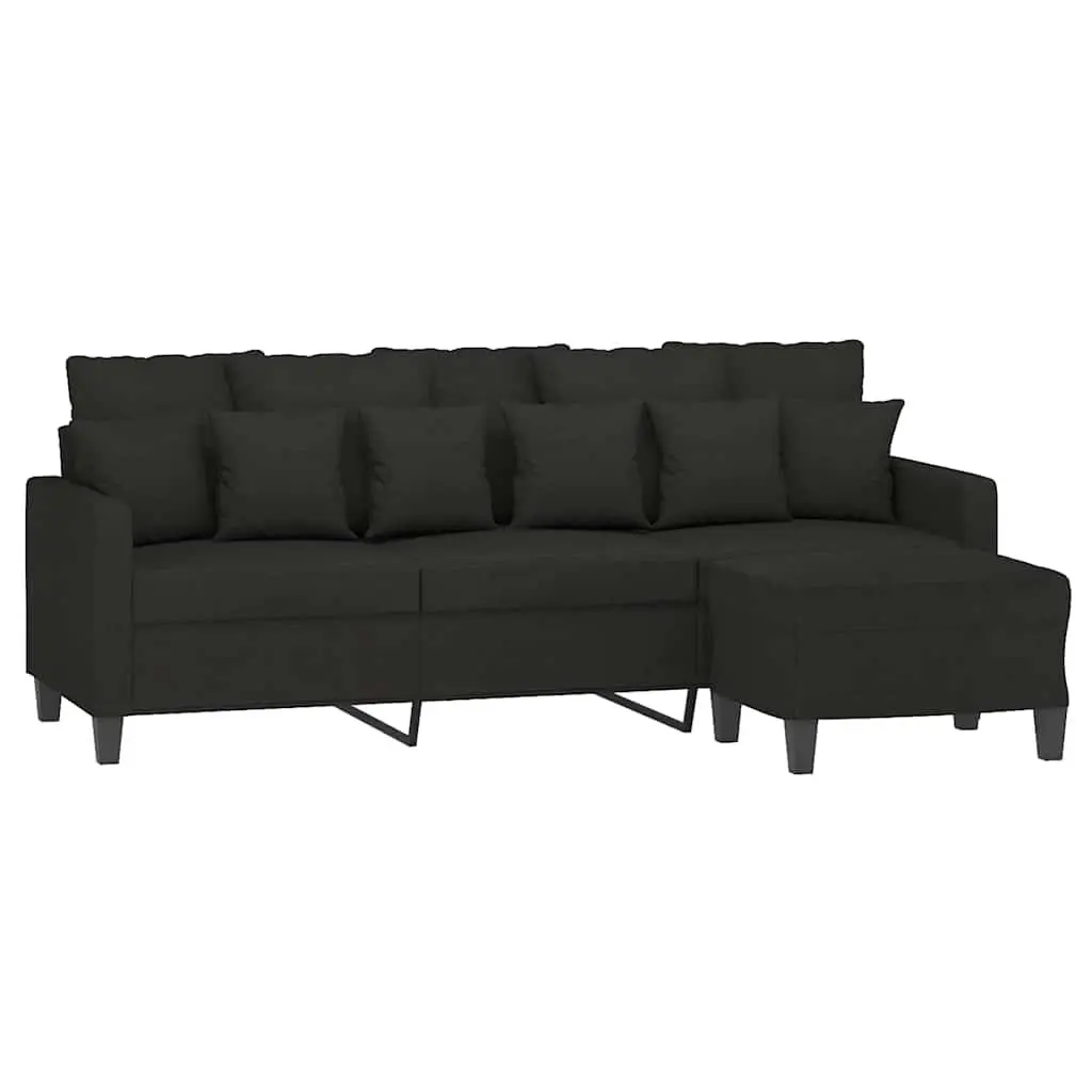 3-Seater Sofa with Footstool in Black