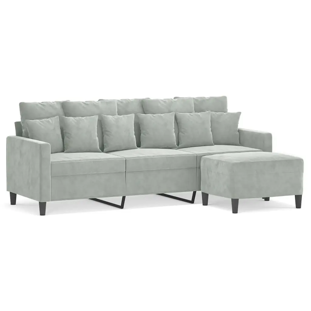 3-Seater Sofa Velvet 180cm Grey with Footstool