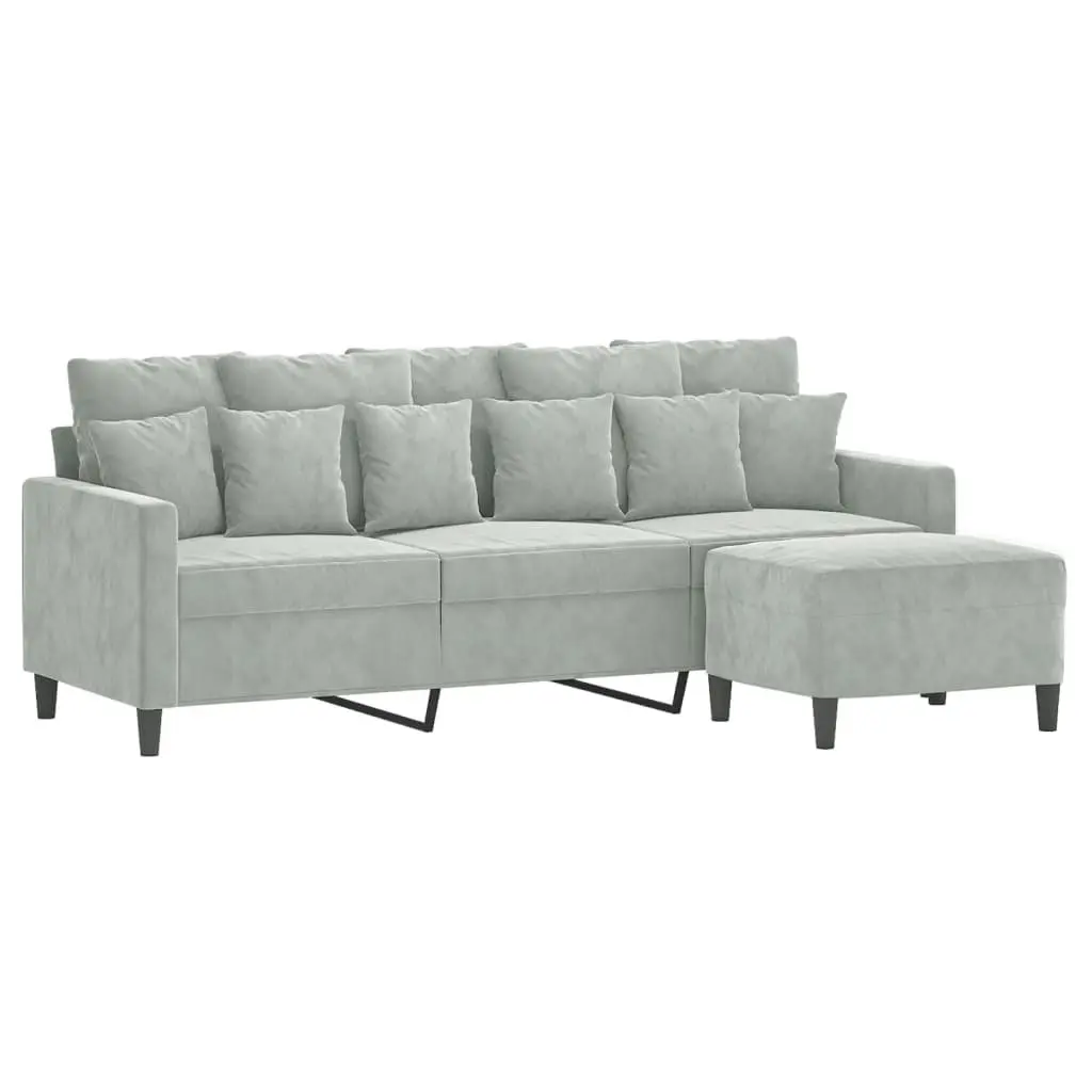 3-Seater Sofa Velvet 180cm Grey with Footstool