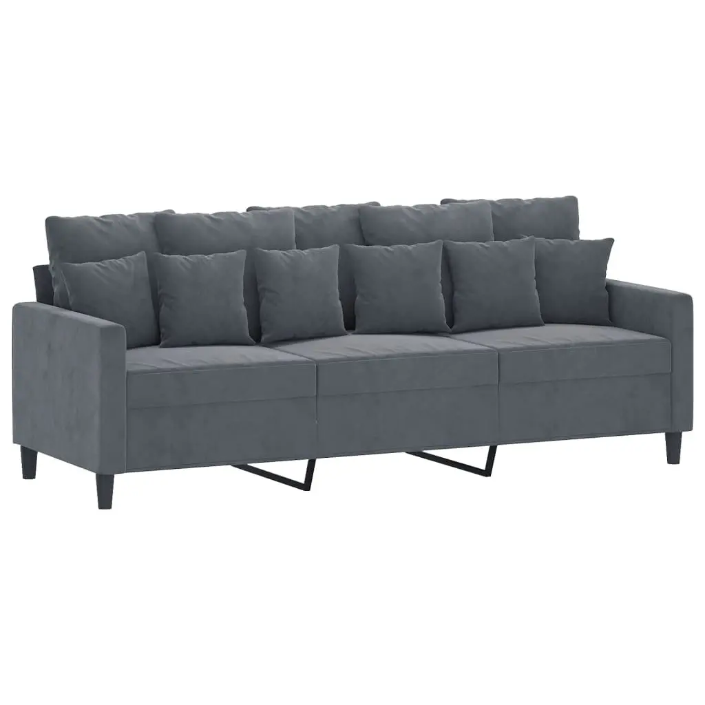 Grey Velvet 3-Seater Sofa with Footstool